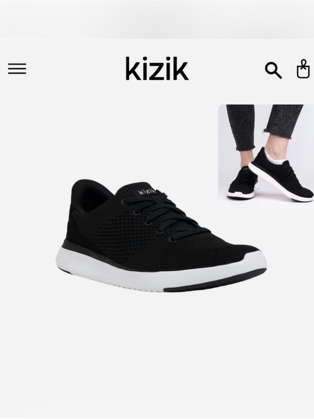 NWOT Kizik Unisex Black Lace-Up Sneaker